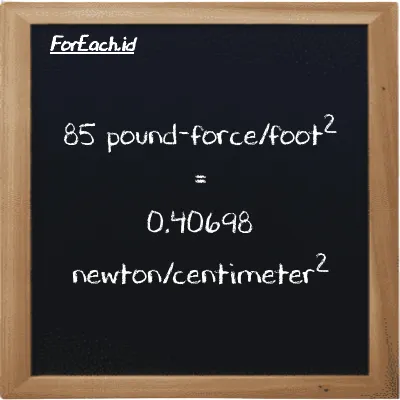 85 pound-force/foot<sup>2</sup> is equivalent to 0.40698 newton/centimeter<sup>2</sup> (85 lbf/ft<sup>2</sup> is equivalent to 0.40698 N/cm<sup>2</sup>)